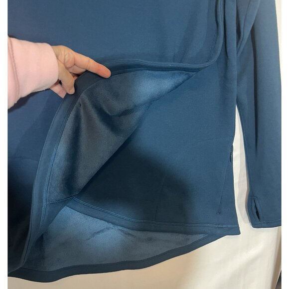 Athleta Women’s Cozy Karma Asym Pullover Sweatshirt Medium Blue Pockets Fleece - Picture 11 of 13